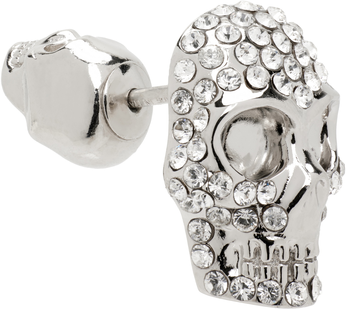 McQueen Silver Pave Skull Single Stud Earring