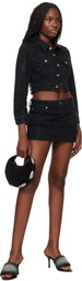 Alexander Wang Black Shrunken Crystal Hotfix Denim Jacket