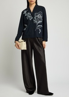 High Up to Date Floral-print Stretch-jersey Jacket Navy