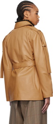 Victoria Beckham Tan Belted Boxy Leather Jacket