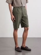 De Petrillo - Straight-Leg Pleated Linen Shorts - Green