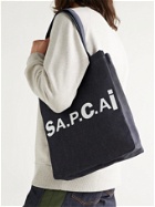 A.P.C. - Sacai Holly Logo-Print Nylon-Trimmed Denim Tote Bag - Blue