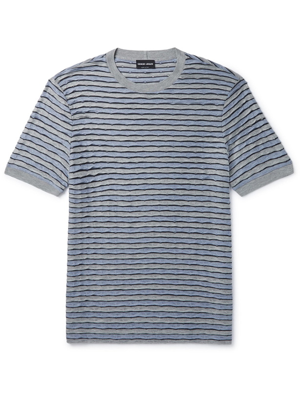 Photo: GIORGIO ARMANI - Striped Cotton-Jacquard T-Shirt - Gray - IT 46