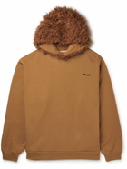 Marni - Logo-Embroidered Faux Shearling-Trimmed Cotton-Jersey Hoodie - Brown