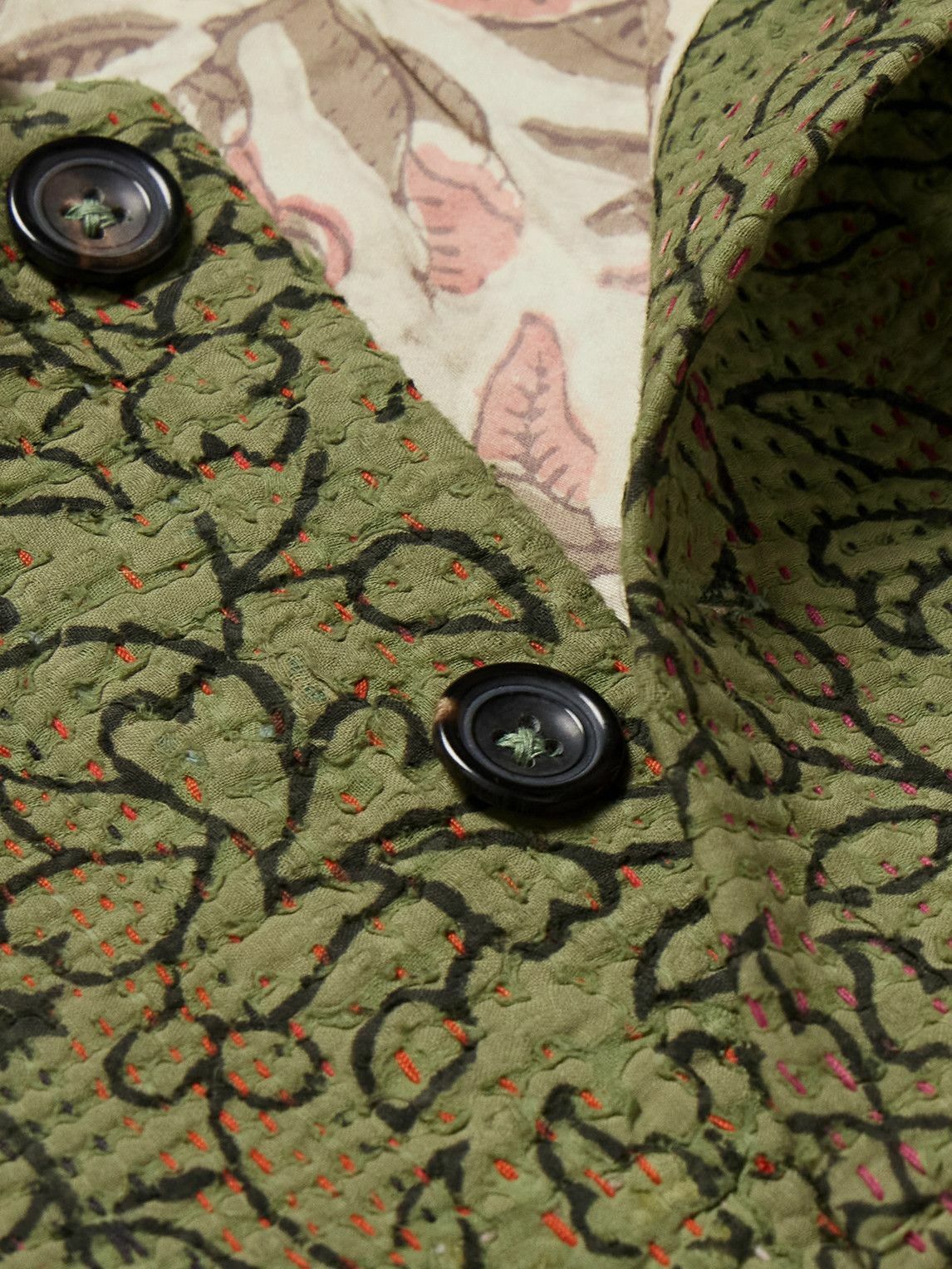 Kartik Research - Embroidered Printed Cotton Jacket - Green Kartik