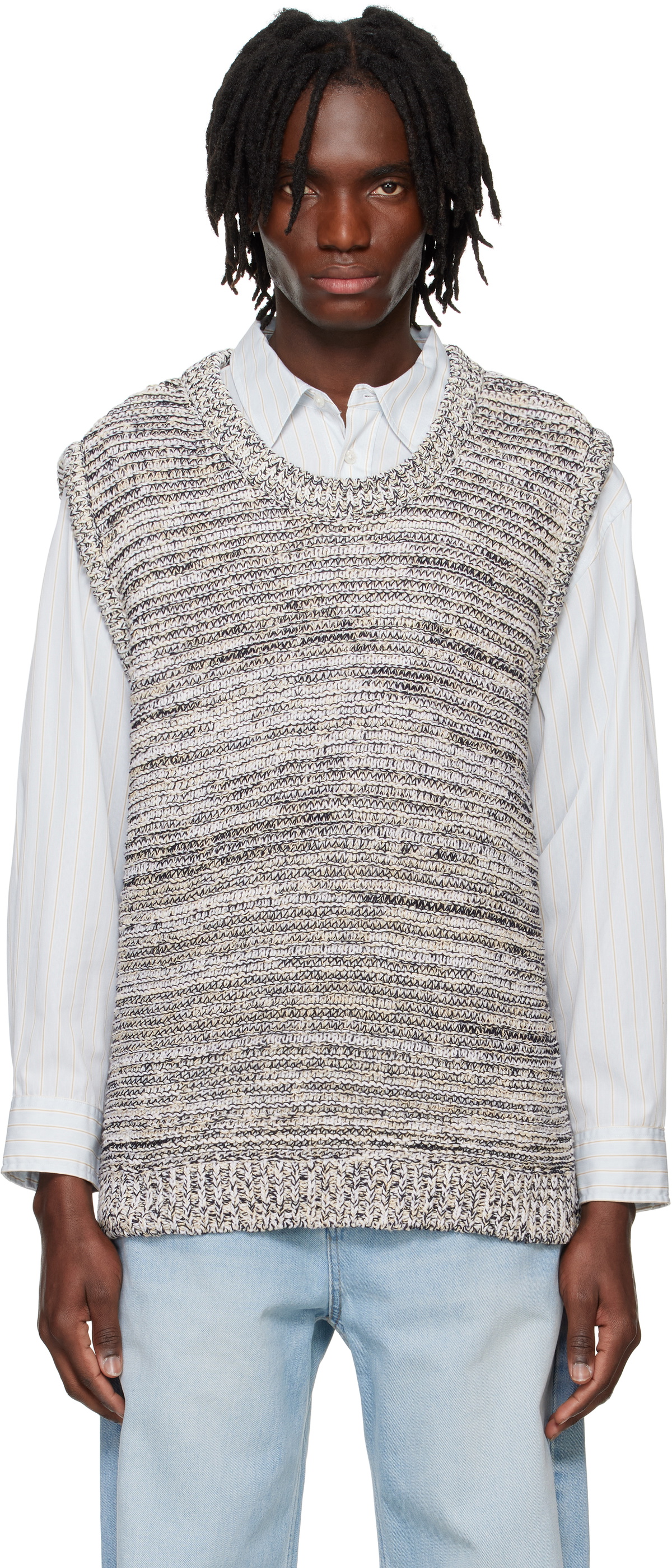 System Black & White Marled Vest