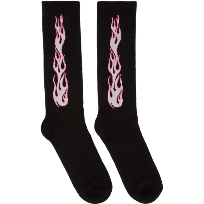 Photo: Palm Angels Black and Pink Flames Socks