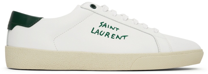 Photo: Saint Laurent White Court Classic SL/06 Embroidered Sneakers