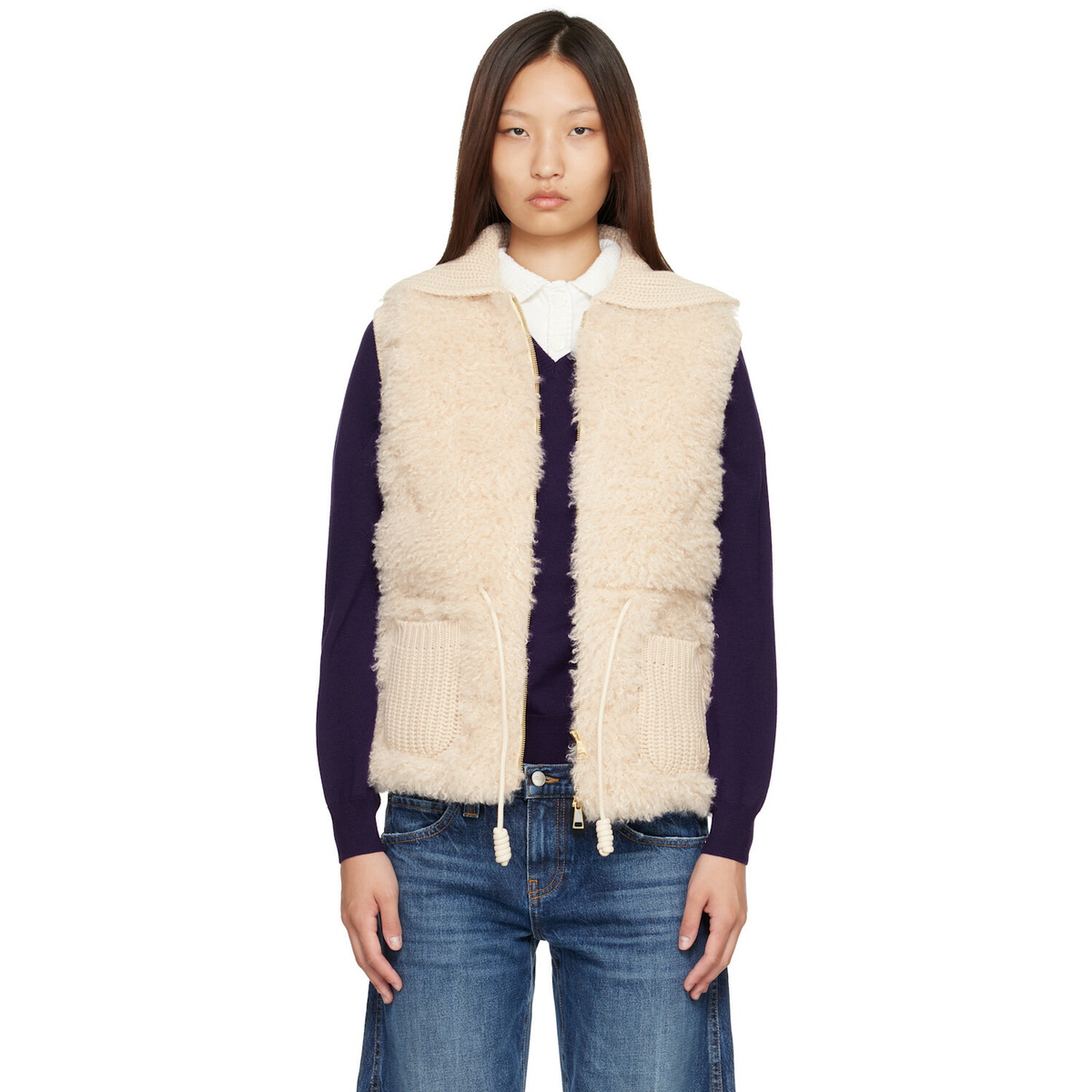 Moncler Beige Wool & Cashmere Blend Down Vest