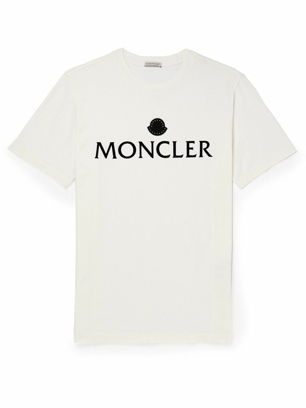 Photo: Moncler - Logo-Flocked Cotton-Jersey T-Shirt - White