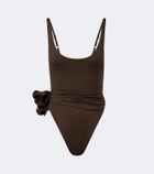 Magda Butrym Floral-appliqué draped swimsuit