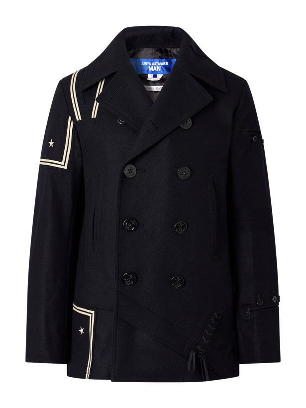 Photo: Junya Watanabe - Double-Breasted Appliquéd Wool-Blend Felt Coat - Blue