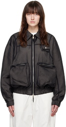 lesugiatelier Black Sheer Overlay Bomber Jacket