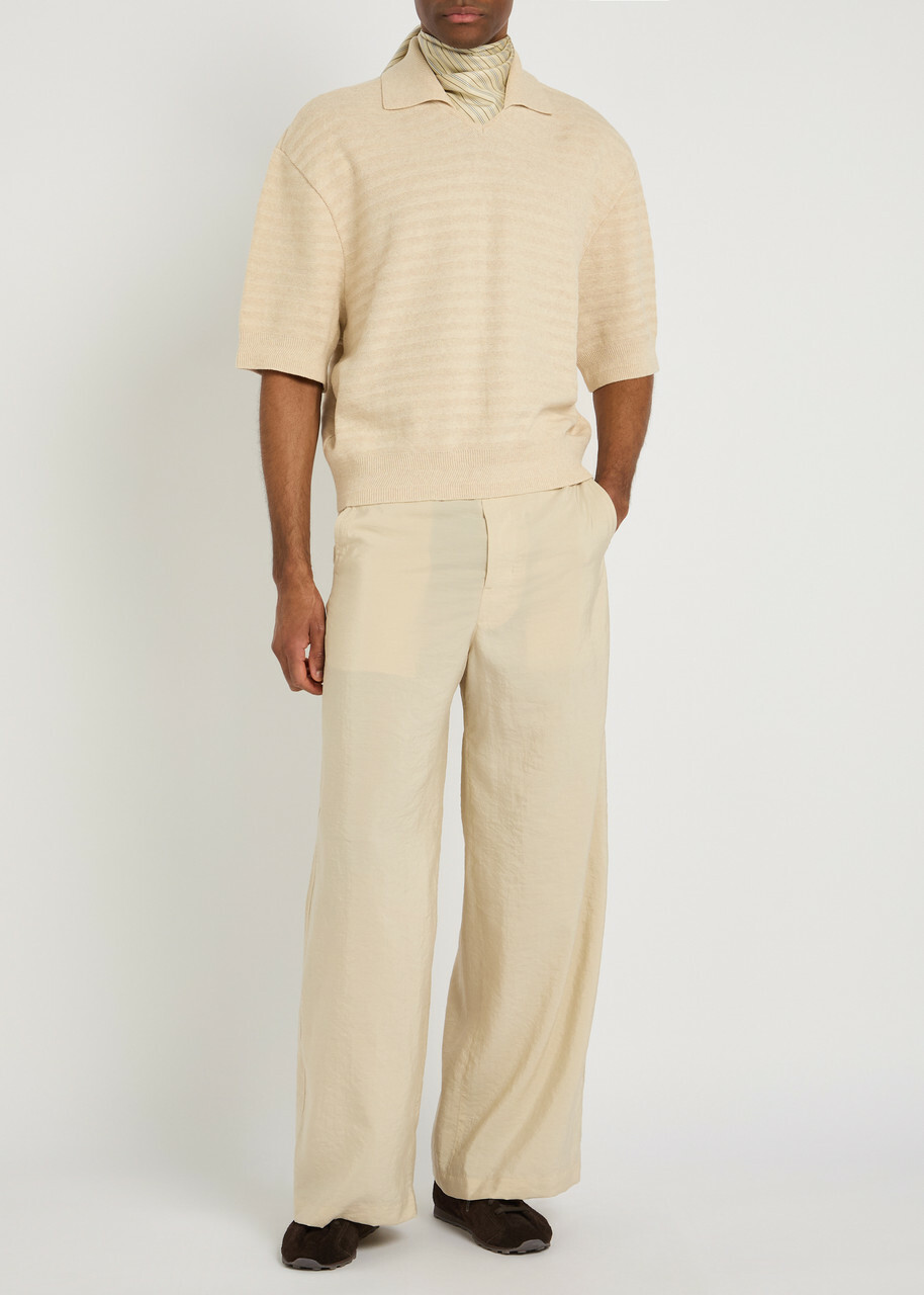 Jacquemus Le Polo Maille Striped Cotton-blend Polo Shirt Beige