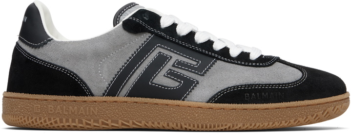 Photo: BALMAIN Gray & Black Suede 'Balmain Swan' Sneakers