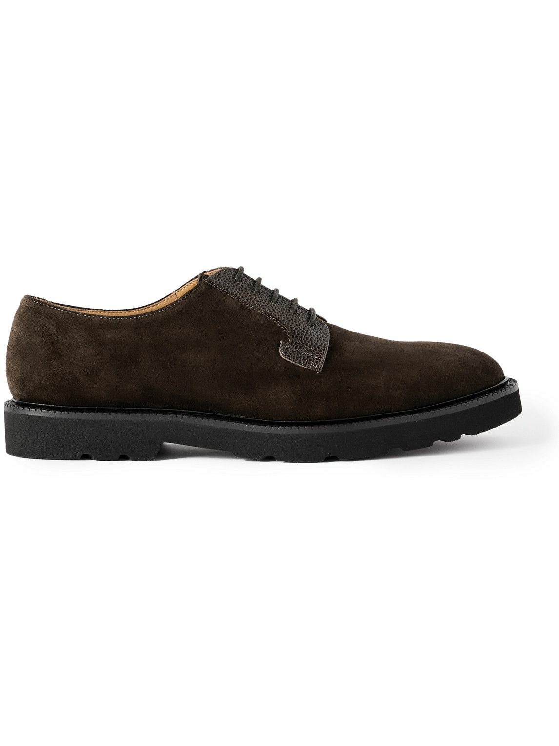 Paul Smith - Pebbled Leather-Trimmed Suede Derby Shoes  display picture 3