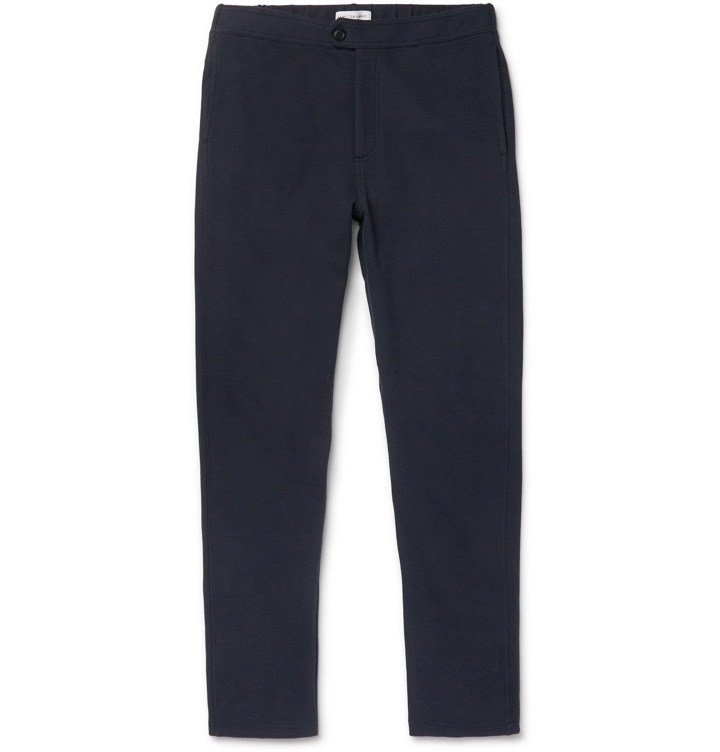 Photo: Hamilton and Hare - Navy Travel Tapered Cotton-Blend Trousers - Blue