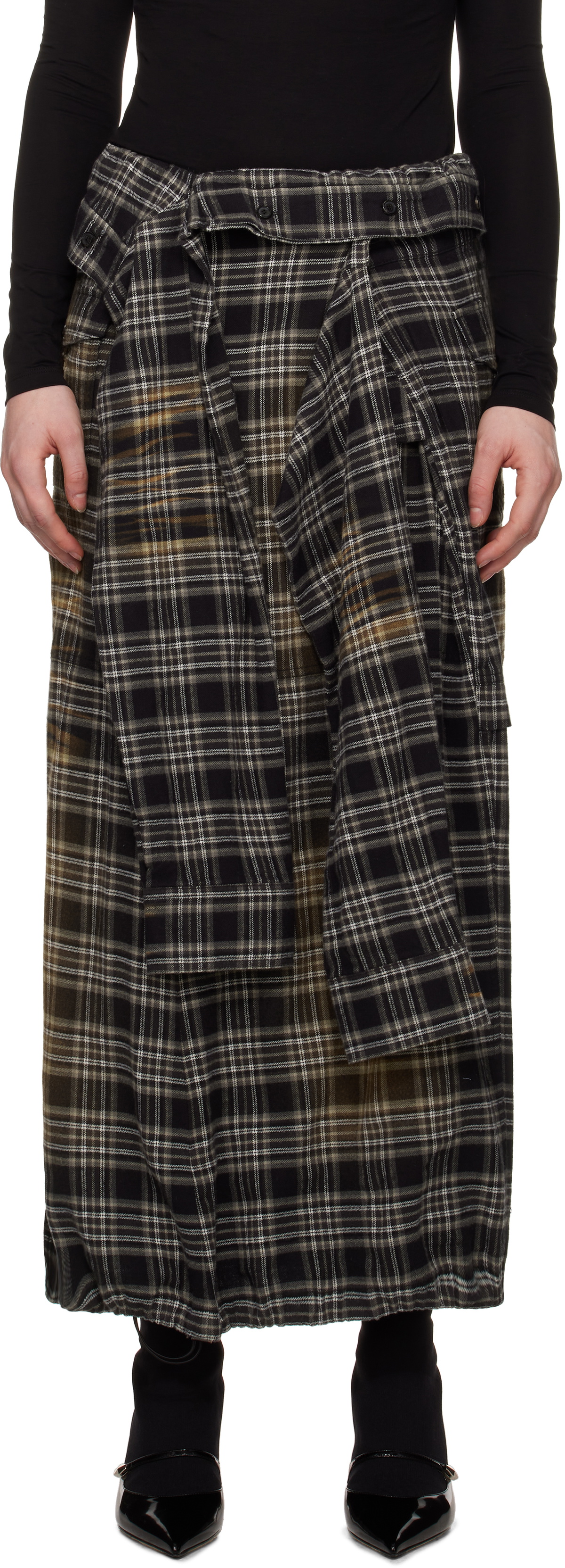 Juun.J Multicolor Sleeve Tie Maxi Skirt