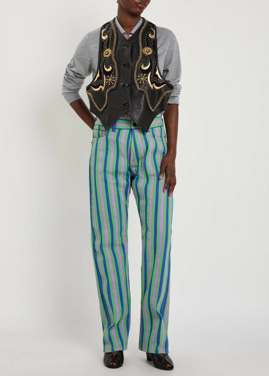 Versace Embellished Panelled Leather Vest Black