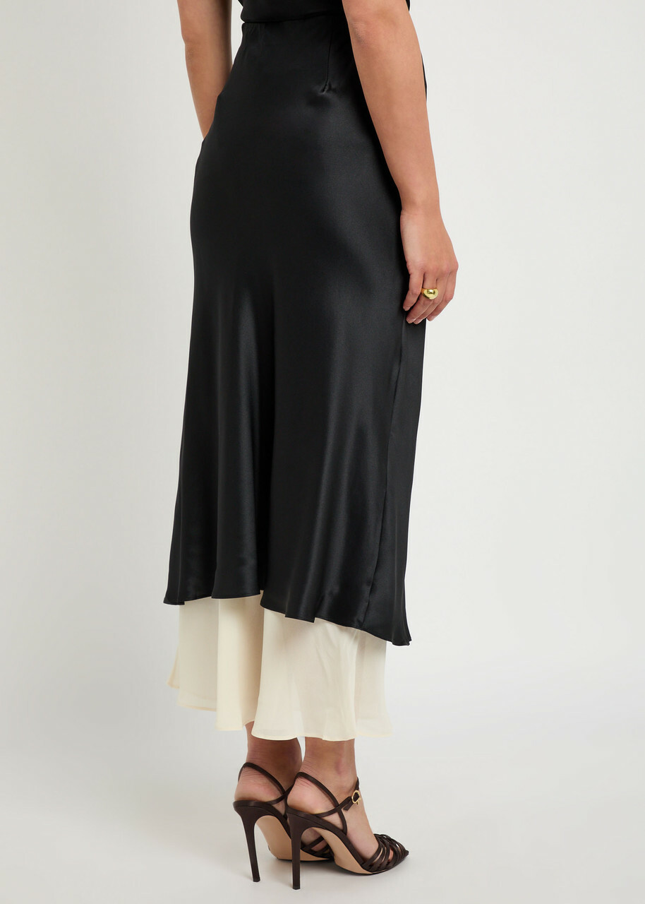 Reformation Marcia Colour-blocked Silk Midi Skirt Black