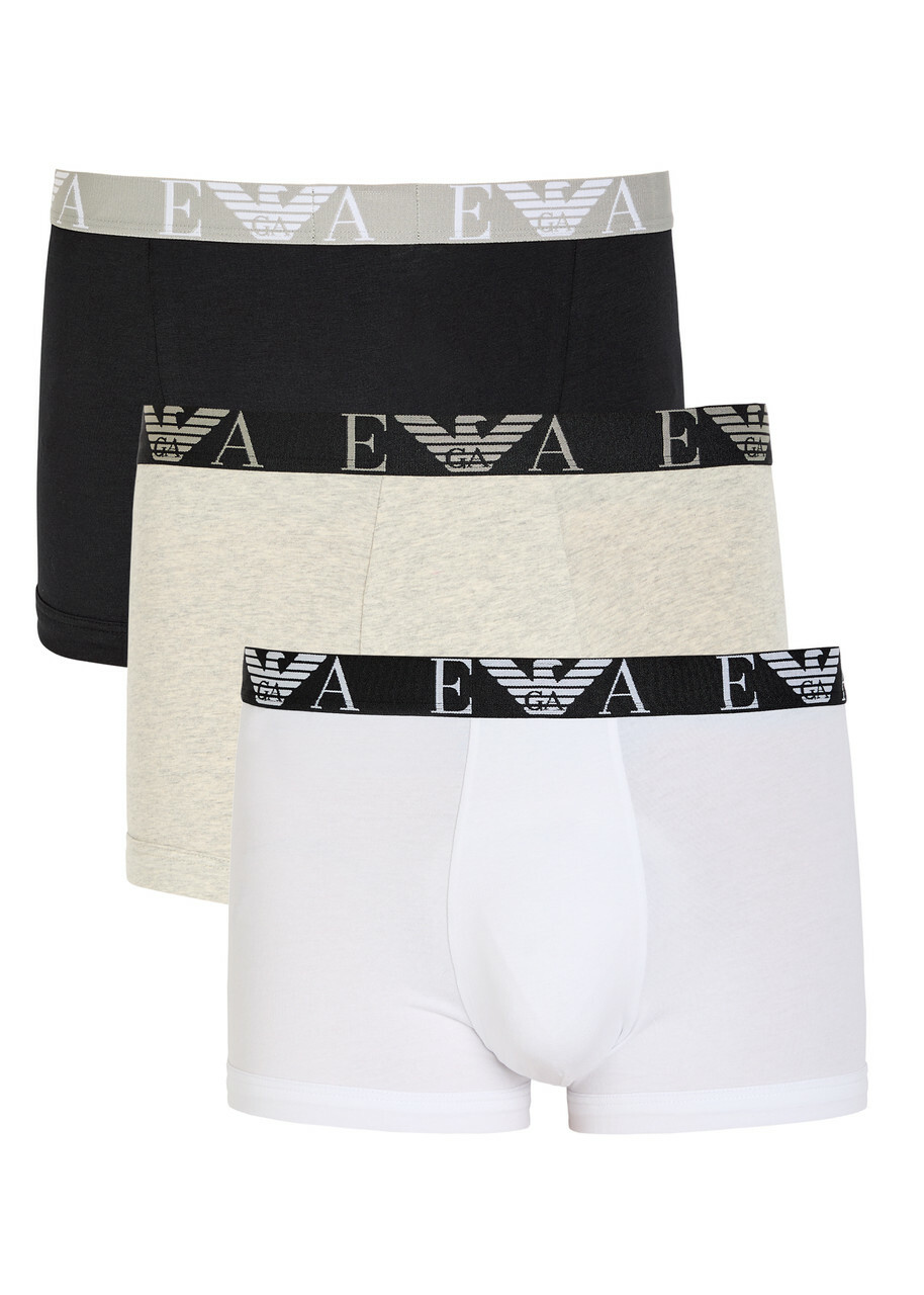 Emporio Armani Logo Stretch-cotton Trunks set of Three Multicoloured