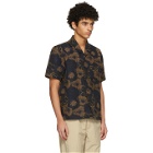 Soulland Navy and Tan Floral Pappy Short Sleeve Shirt