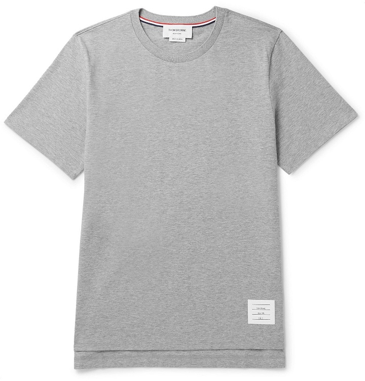 Photo: Thom Browne - Grosgrain-Trimmed Mélange Cotton-Jersey T-Shirt - Gray