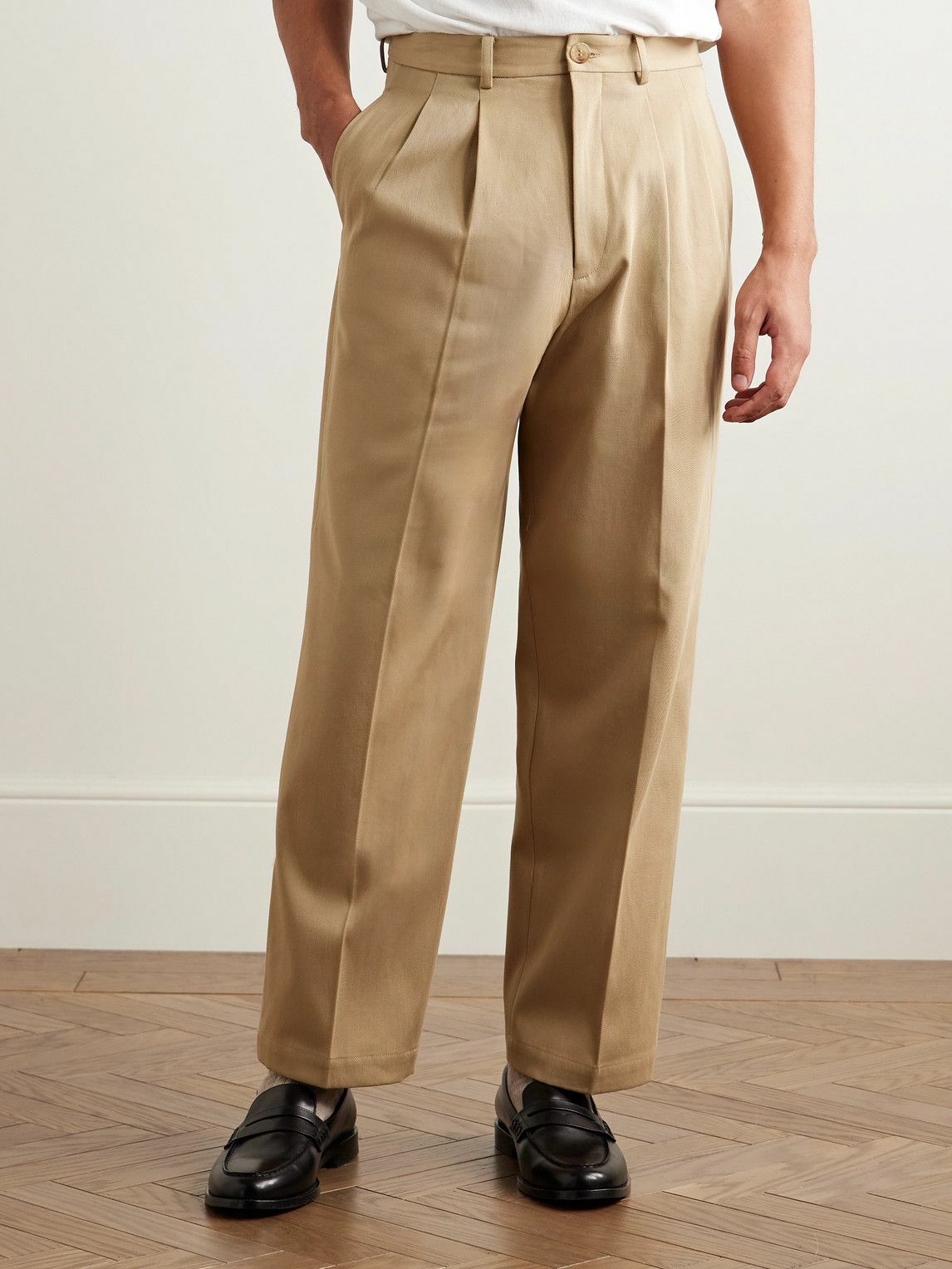 Federico Curradi - Straight-Leg Pleated Cotton-Twill Trousers - Neutrals