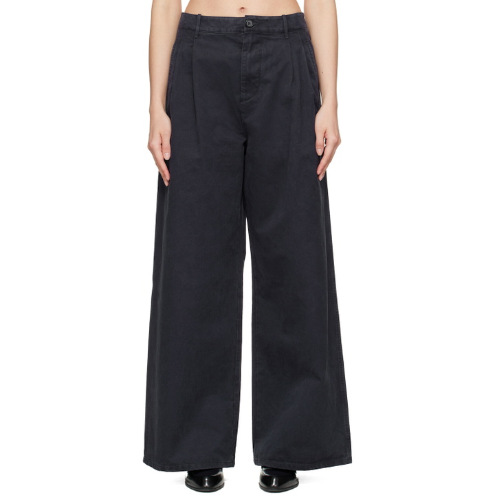 Photo: Jil Sander Navy Casual Wide Leg Pleated Trousers