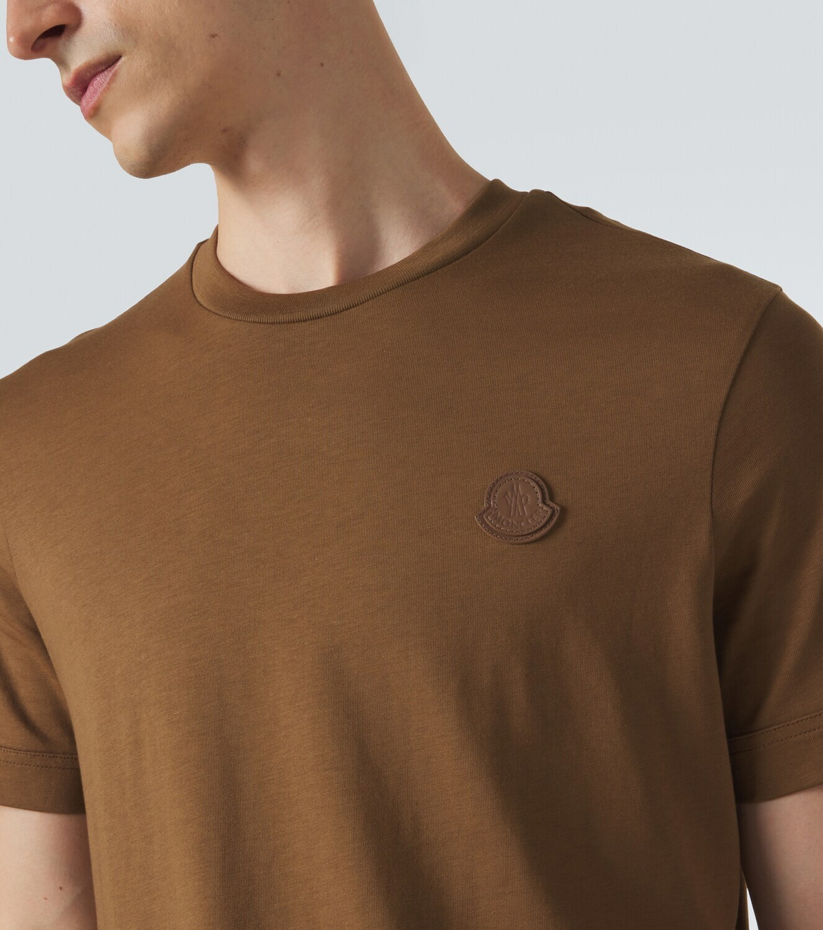 Moncler Leather-trimmed cotton jersey T-shirt