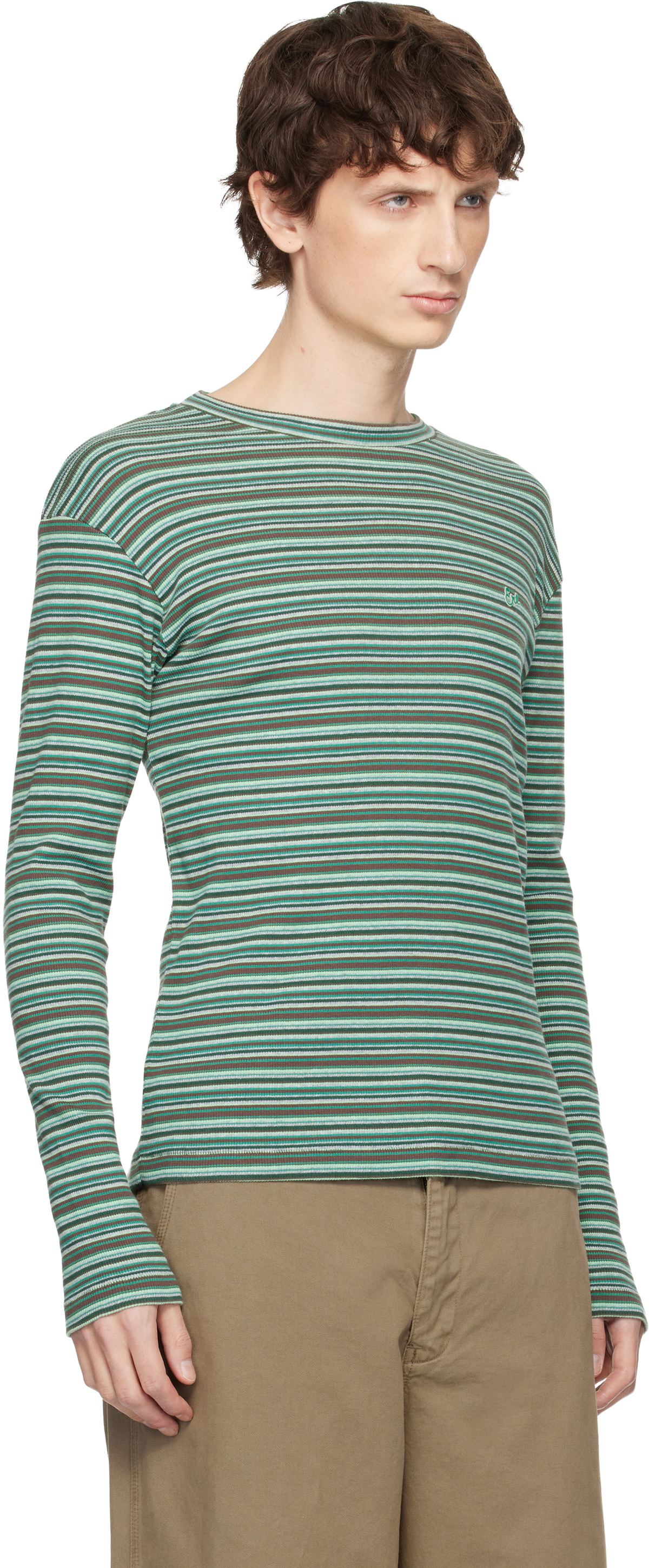 ERL Green Striped Long Sleeved T-shirt