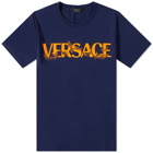 Versace Men's Baroque Text Logo T-Shirt in Navy