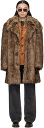 MMIC Brown Buttoned Faux-Fur Coat