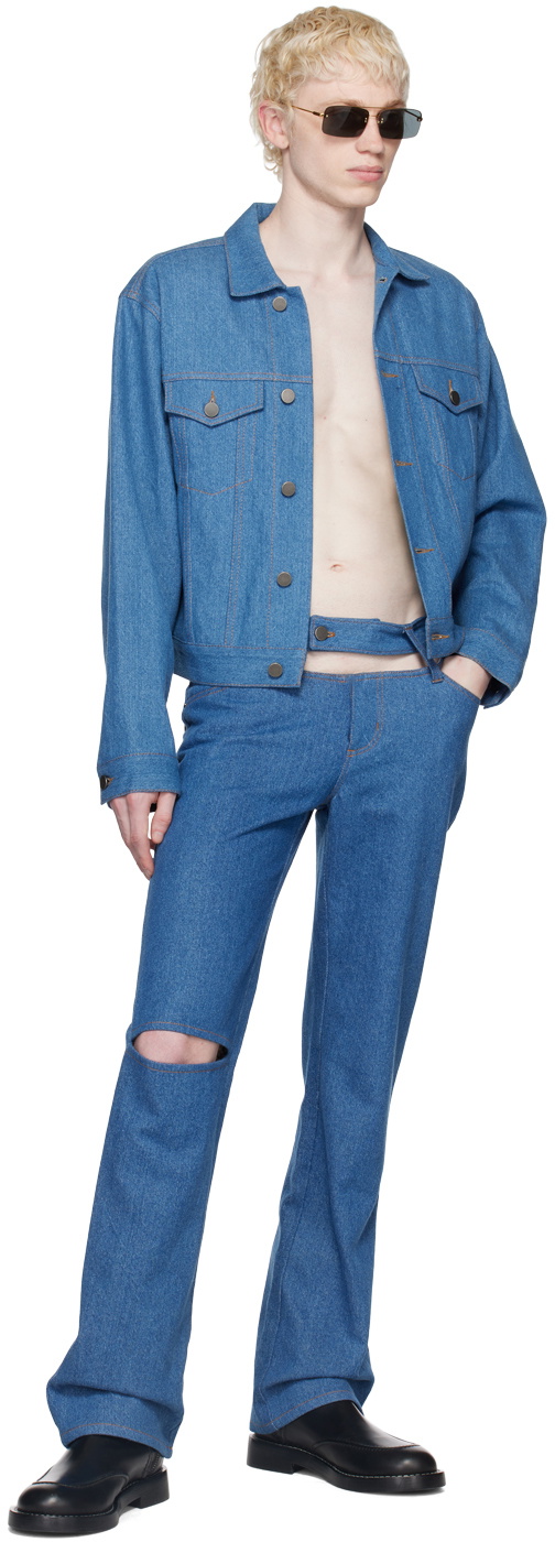 K.NGSLEY SSENSE Exclusive Blue Cropped Trucker Denim Jacket