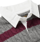 Beams Plus - Twill-Trimmed Striped Cable-Knit Wool-Blend Sweater - Gray