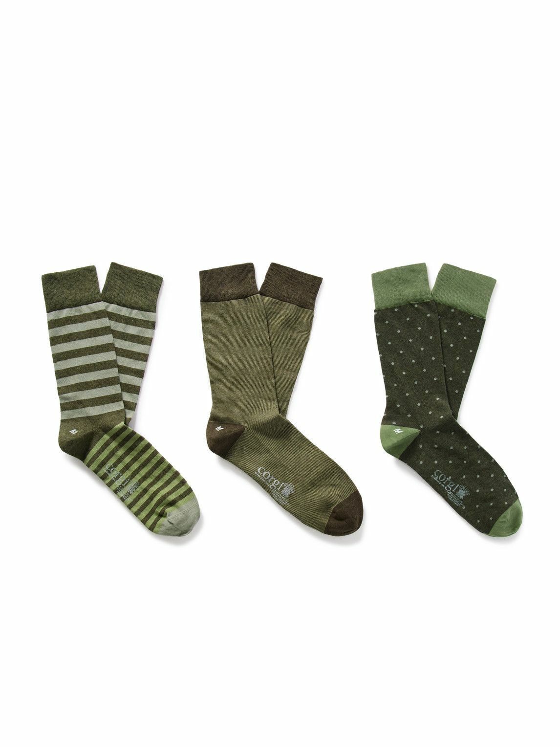 Kingsman - Corgi Three-Pack Jacquard-Knit Cotton-Blend Socks - Green