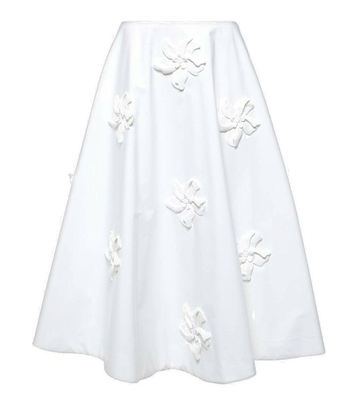 Photo: Valentino Floral-appliqué cotton poplin midi skirt