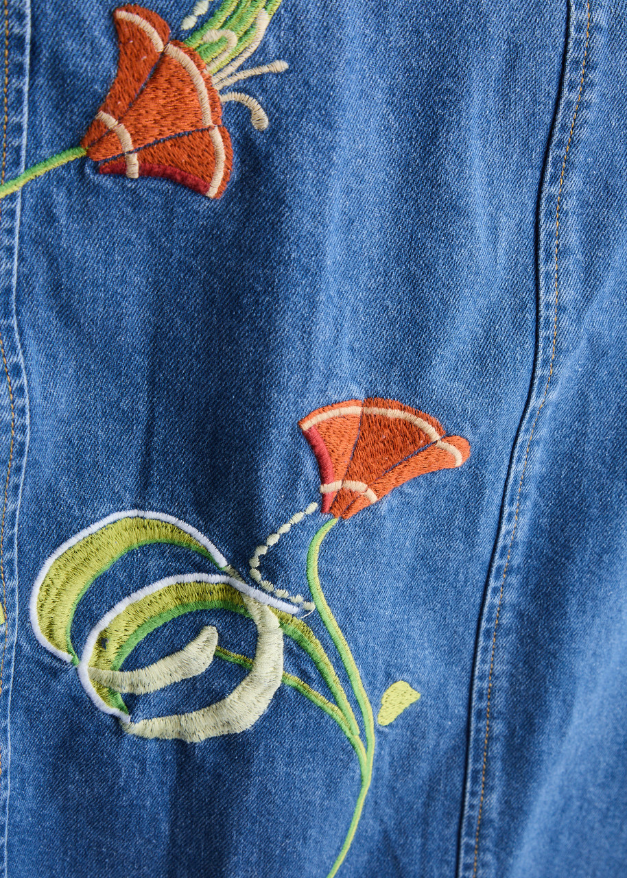 Kitri Ursula Floral-embroidered Denim Midi Dress