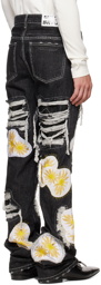 Who Decides War by MRDR BRVDO SSENSE Exclusive Black Distressed Daisy Jeans