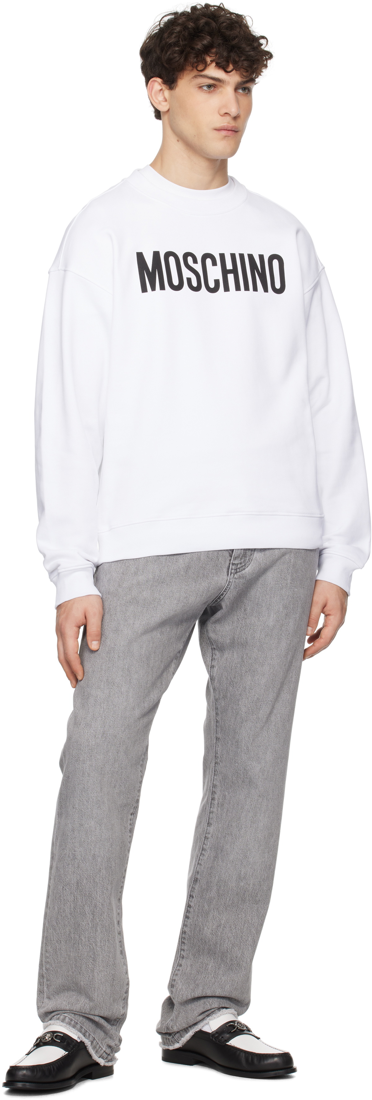 Moschino White 'Moschino' Institutional Sweatshirt