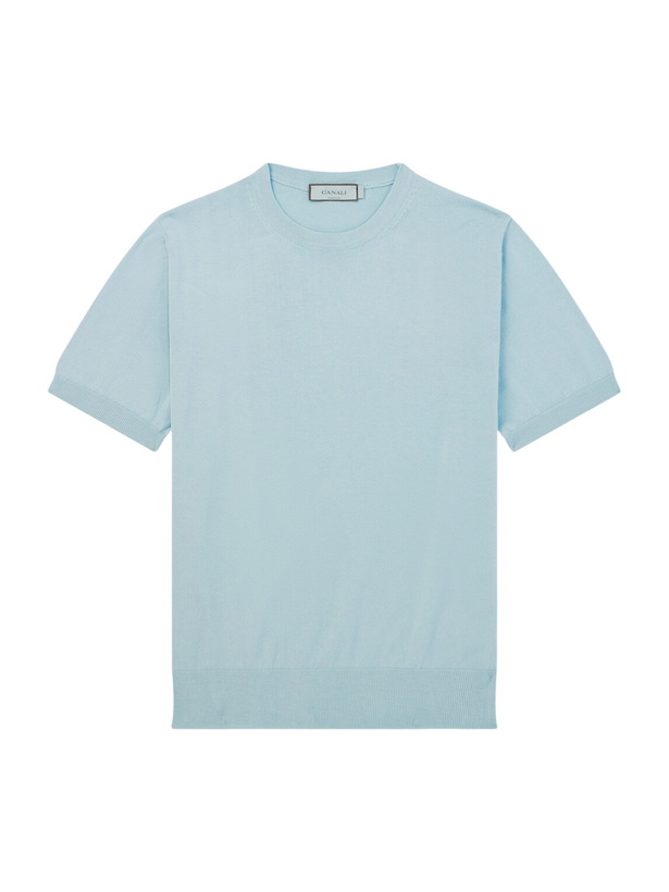 Photo: Canali - Knitted Cotton T-Shirt - Blue