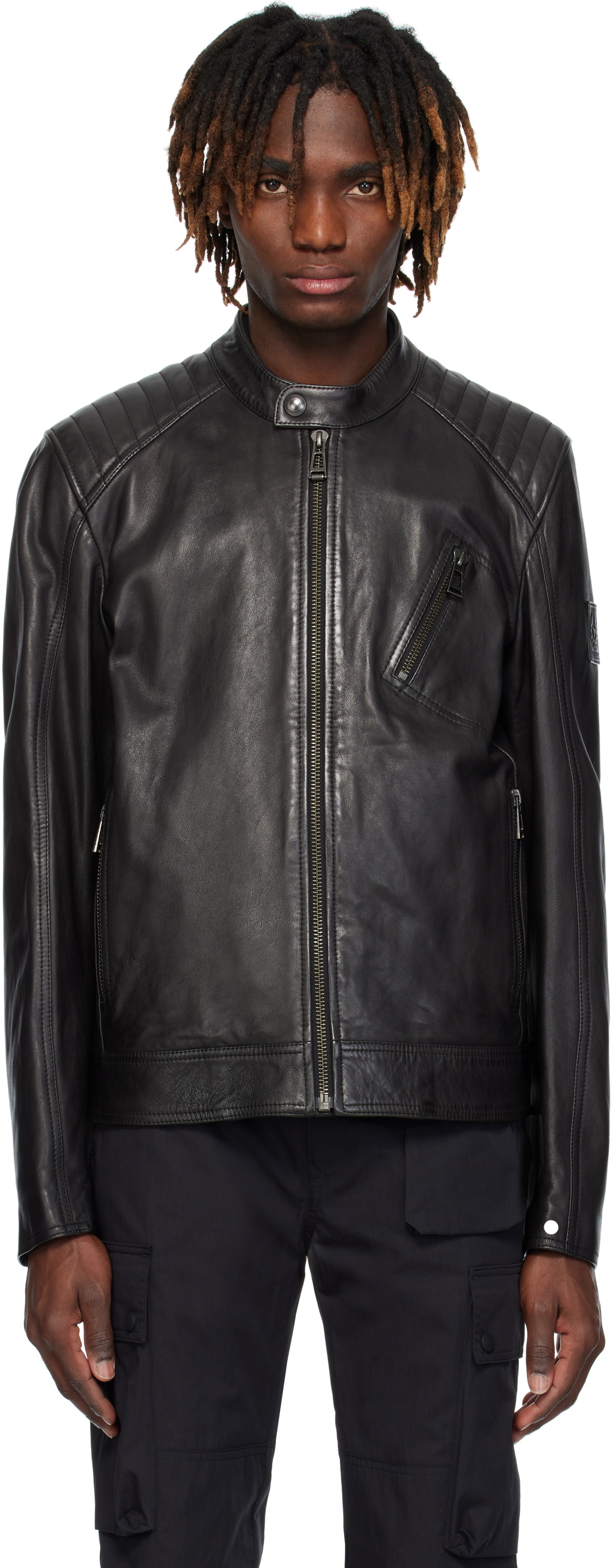 BELSTAFF ブラック Vレーサージャケット サイズ36/46 Black V Racer Leather Jacket by Belstaff on Sale