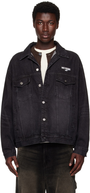 Photo: We11done Black '1506' Logo Loose-Fit Trucker Denim Jacket