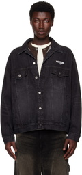 We11done Black '1506' Logo Loose-Fit Trucker Denim Jacket