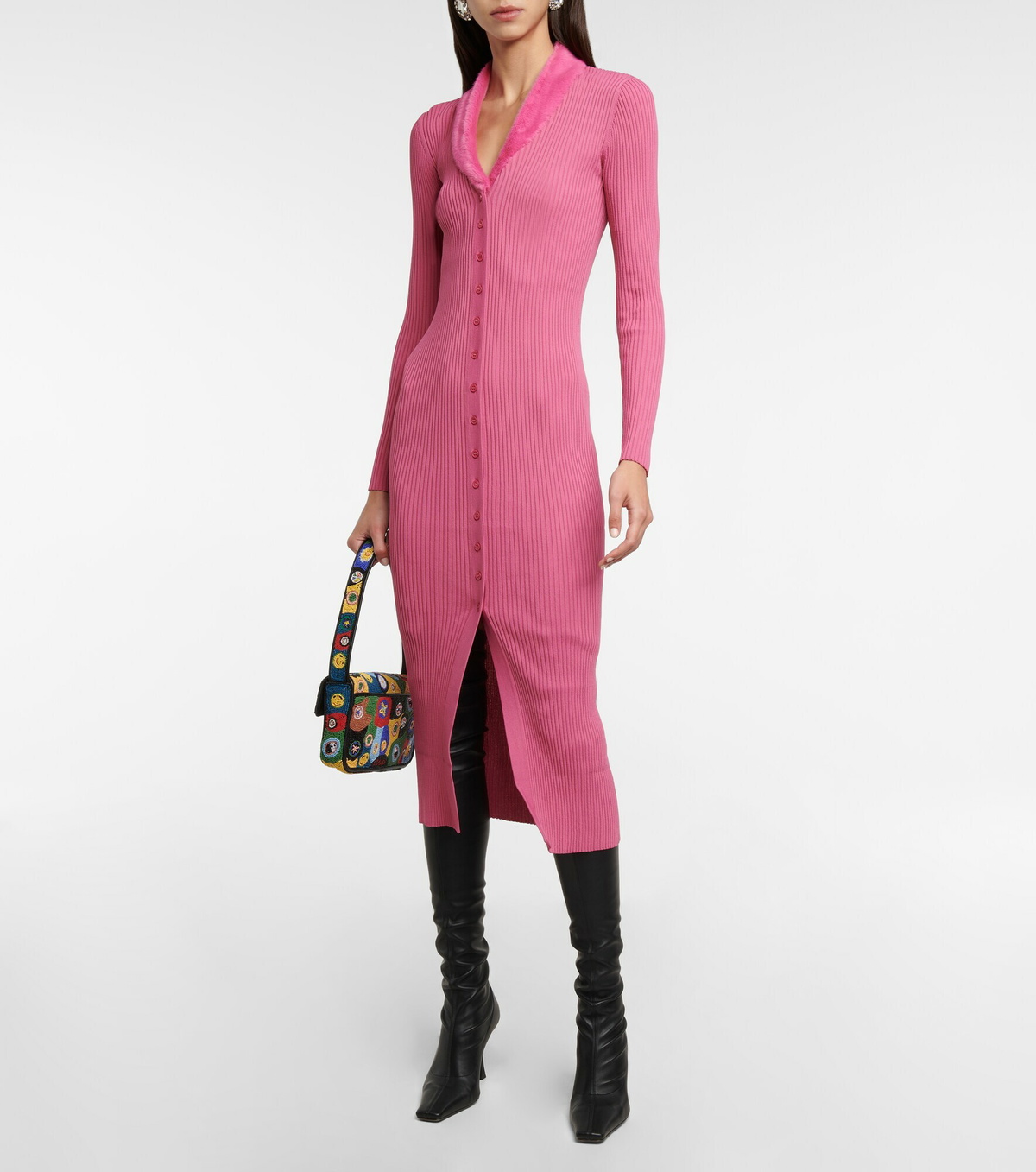 Staud - Celina faux fur-trimmed midi dress Staud Staud - Celina faux fur-trimmed midi dress Staud
