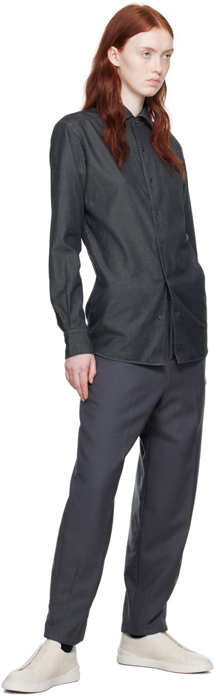 ZEGNA Gray Cashco Denim Shirt