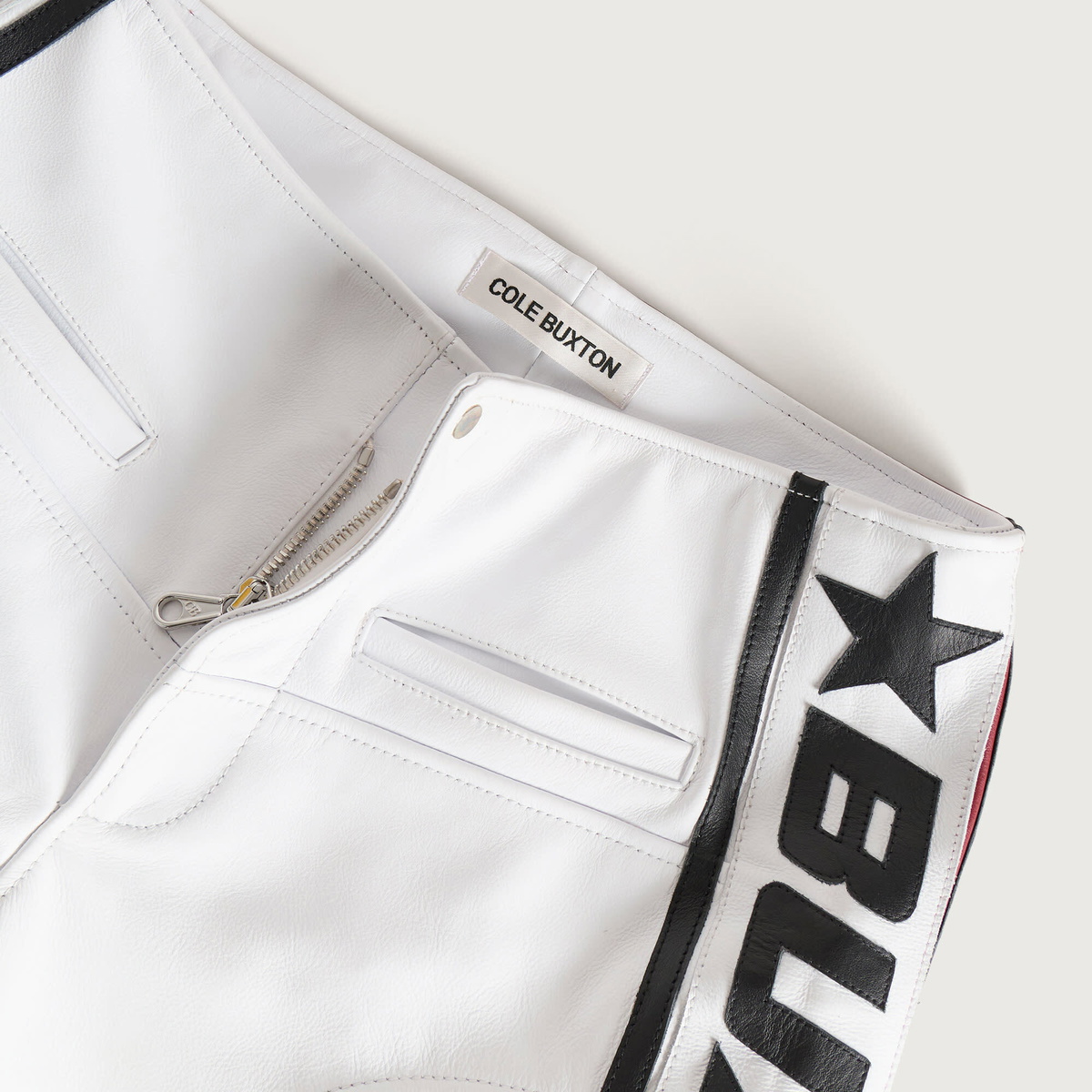 END. x Cole Buxton Men's Leather Trials Pants in Red/White