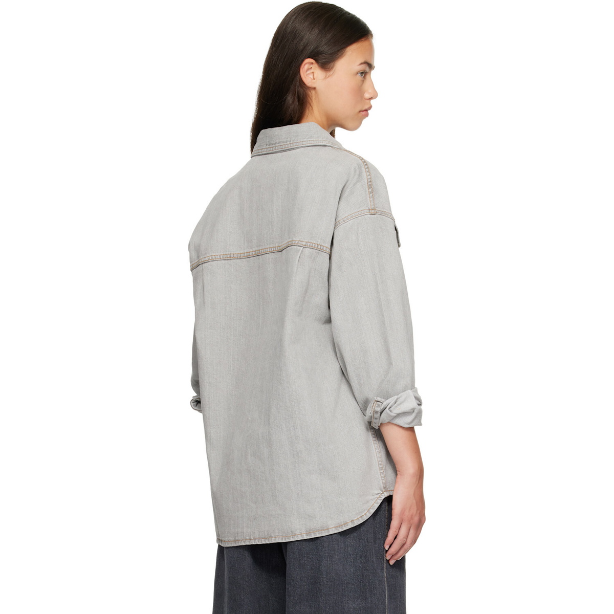 Palm Angels Gray Tree Logo Denim Overshirt