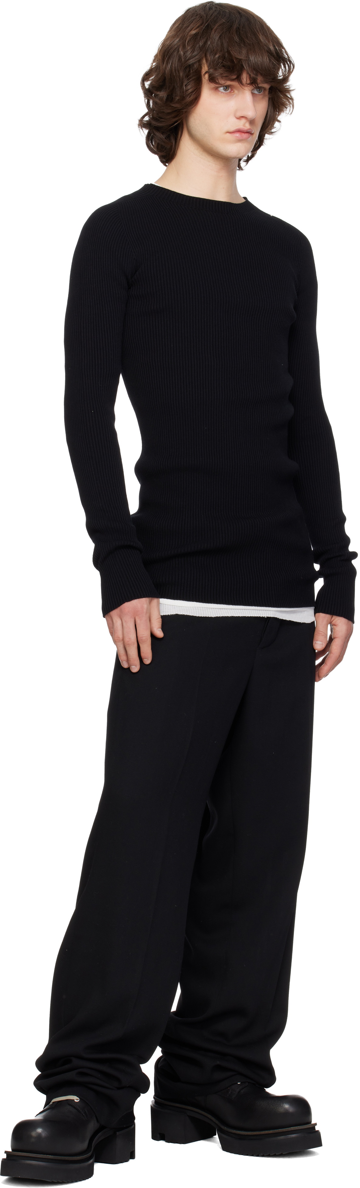Rick Owens Black Temple Ribbed Round Neck Sweater