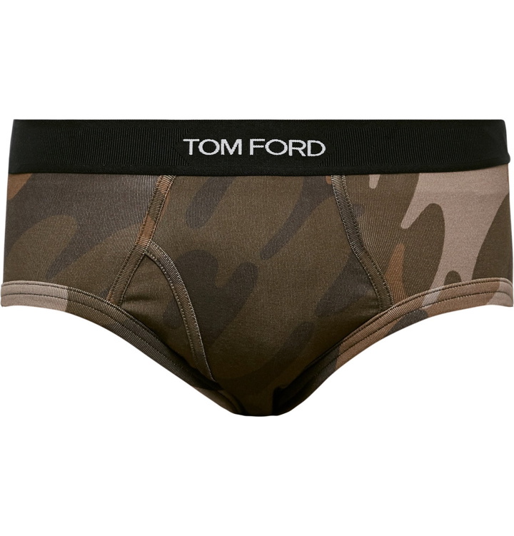Photo: TOM FORD - Camouflage-Print Stretch-Cotton Briefs - Green